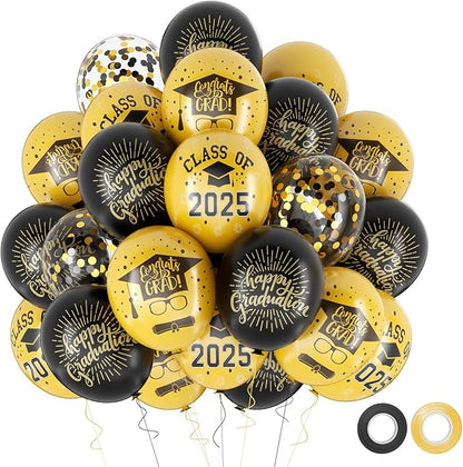Graduation Balloons 2025 Grad Party Decoration, 50pcs 12 Inch Black and Gold Grad Latex Balloons Graduation Party Balloons for Grad class Celebrations Decoration Supplies