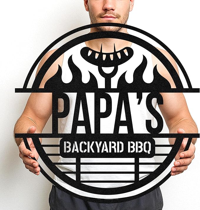Personalized BBQ Terrace Metal Sign, Custom Grill Cut Name Wall Art for Outdoor Dining Area, Rustic Backyard Decor