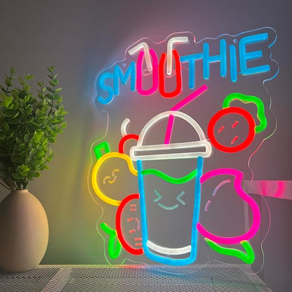 Smoothie Neon Sign, Neon Lights Hanging Wall Art Decoration for Juice Bar Restaurant Store Shop Market Food Truck Cafe Home Decor, USB Powered Ultra Bright Dimmable,15.35×12.6inches