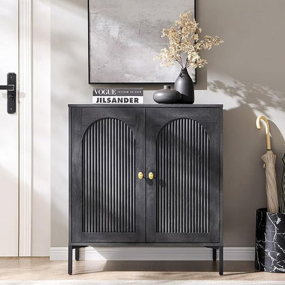 Modern Buffet Cabinet with Storage, 34" Tall Fluted Arched Sideboard Cabinet w/Adjustable Shelves, Wooden Modular Coffee Bar for Dining Room, Kitchen, Living Room, Entryway, Dark Grey