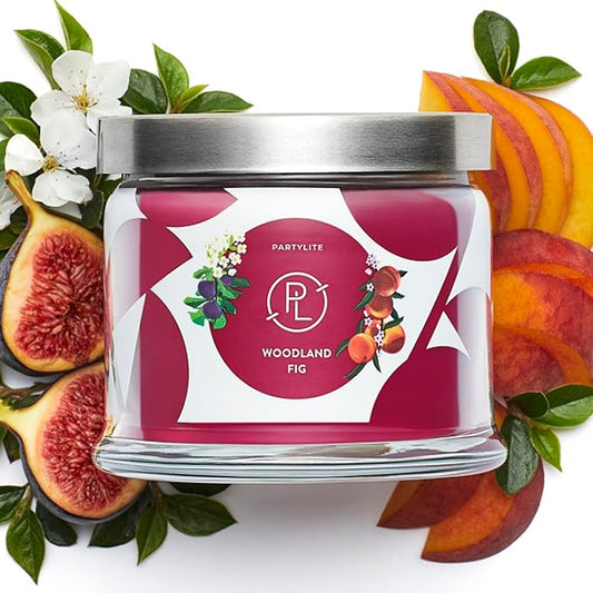PartyLite 3-Wick Jar Candle, Highly Fragranced Clean Burning Glass Candle, 25-45 Hours Burn Time (Woodland Fig)