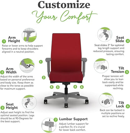 HON Ignition 2.0 Mid Back Task Chair, Spectrum Mesh, Advanced Synchro-Tilt Control, Office Chair with Lumbar Support, Height and Width Adjustable Arms, Titanium Frame, Bullseye