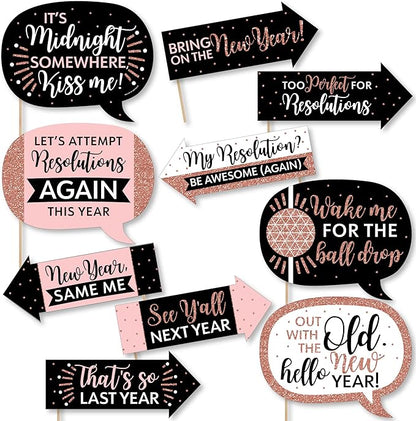 Big Dot of Happiness Funny Rose Gold Happy New Year - New Year's Eve Party Photo Booth Props Kit - 10 Piece