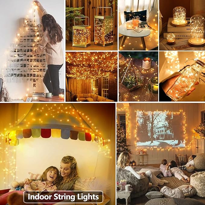 Joomer Battery String Lights, 4 Pack Total 64FT 200 LED Battery Operated String Light, Twinkle Fairy Lights with Timer for Home, Garden, Store, Party, Holiday, Indoor Decor(Warm White)