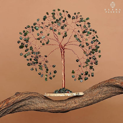 KARMAPLEDGE Crystal Tree Home and Office Decoration, Green Aventurine Healing Stones Handmade Crystal Decor Tree of Life for Positive Energy, Good Luck, Money and Spiritual Gifts for Women
