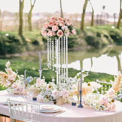 Clear Acrylic Tall Flower Vases -2 Pcs 31.5" Cylinder Pedestal Stands for The Table Centerpieces for Parties, Chandelier Crystals Decorative Flower Stand, Wedding, Celebration, Home Decoration