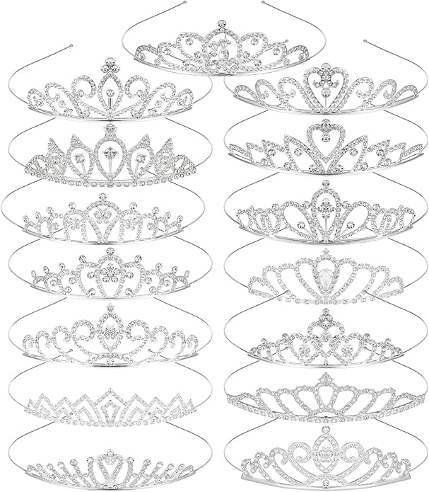 15 PCS Princess Crown for Women,Silver Crystal Tiara Crown,Rhinestone Princess Crowns Headband,Crystal Queen Tiaras,for Birthday Wedding Prom Bridal Party Pageant Halloween Christmas Costume