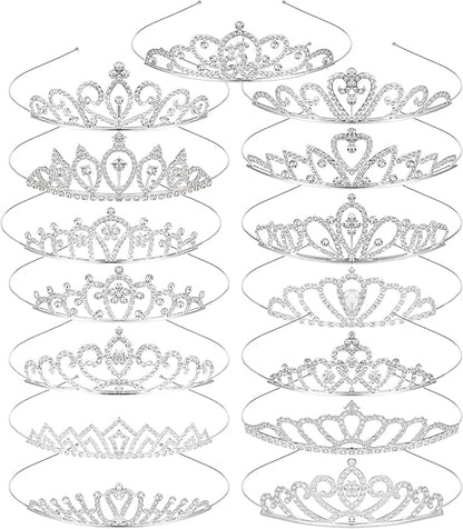 15 PCS Princess Crown for Women,Silver Crystal Tiara Crown,Rhinestone Princess Crowns Headband,Crystal Queen Tiaras,for Birthday Wedding Prom Bridal Party Pageant Halloween Christmas Costume