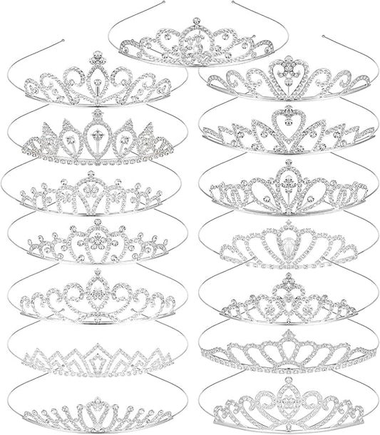 15 PCS Princess Crown for Women,Silver Crystal Tiara Crown,Rhinestone Princess Crowns Headband,Crystal Queen Tiaras,for Birthday Wedding Prom Bridal Party Pageant Halloween Christmas Costume