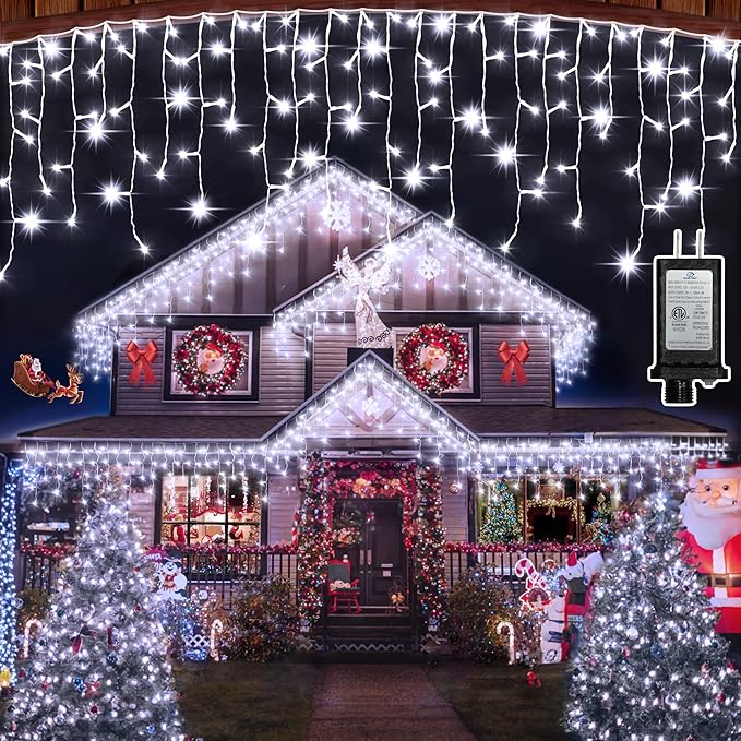 670 LED 66FT Christmas Lights with 148 Drops, 12 Modes Dimmable Cool White Outdoor Hanging Lights with Timer Memory, Waterproof Curtain Lights for Home Bedroom Indoor Tree Window Roof Fence Wedding