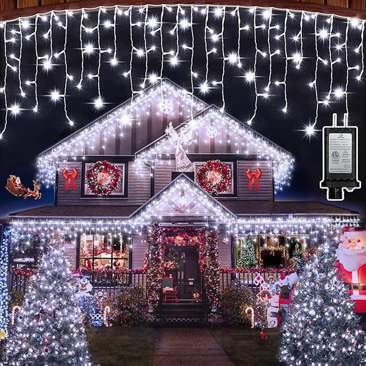 1332 LED 132FT Christmas Lights with 296 Drops, 12 Modes Dimmable Cool White Outdoor Hanging Lights with Timer Memory, Waterproof Curtain Lights for Home Bedroom Indoor Tree Window Roof Fence Wedding