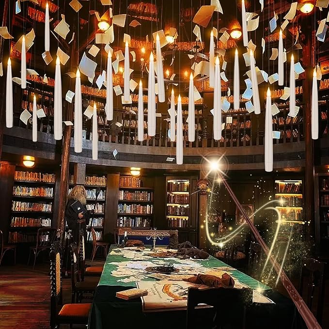 24pack Magic led Taper Candle with Wand Remote,Magic Hanging Candles Flickering Warm Light 6.5" Flameless LED,for Home Decor,Party,Advent and Christmas