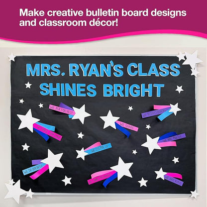 240 Pieces Star Cutouts, 2-Sided US Made Card Stock Punch Out White Stars for Bulletin Boards, Classroom Decor, Back to School DIY Craft Projects, Party Decoration, Hollywood Themed Events