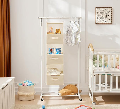 MAX Houser 6 Tier Shelf Hanging Closet Organizer, Closet Hanging Shelf with 2 Sturdy Hooks for Storage, Foldable (Beige-D3)
