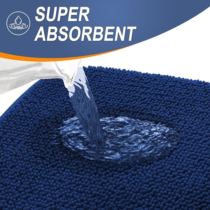 OLANLY Thick Memory Foam Bath Mat Rug 59x35, Extra Soft Absorbent Bathroom Rug, Quick Dry Bath Mats, Non-Slip, Machine Washable Carpet for Bathroom, Tub and Shower, Home Decor Accessories, Navy
