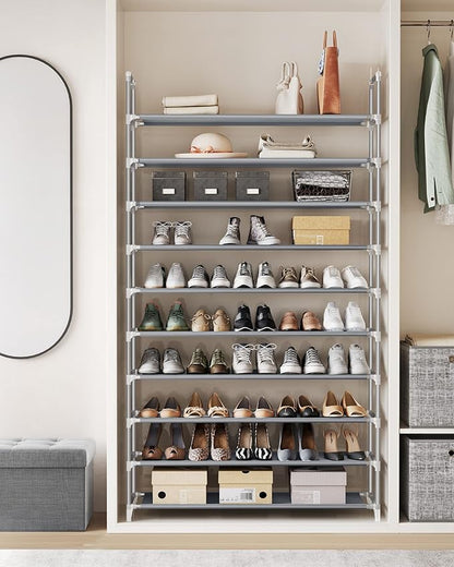 SONGMICS Shoe Rack, 10-Tier Shoe Shelf, Shoe Storage Organizer, 11 x 37 x 68.9 Inches, Metal Frame, Non-Woven Fabric Shelves, for Entryway, Bedroom, Gray ULSR10G