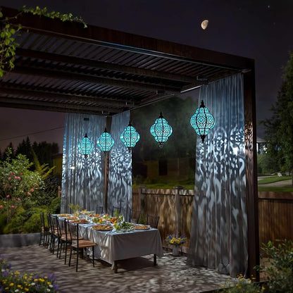 Hanging Solar Lights Outdoor Garden Decor Solar Lantern Waterproof Plastic Moroccan Outdoor Decorations for Patio Pathway Yard Backyard Garden Decorative (1, Black)