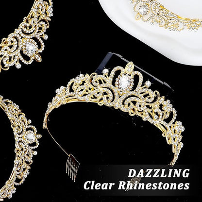CIEHER 18 PCS Gold Crowns for Women, Crystal Queen Crown Princess Tiaras for Prom Birthday Party Halloween Costume