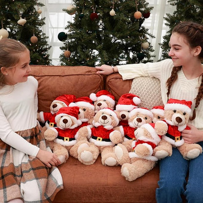 MaoGoLan 10 Pack Christmas Teddy Bears Stuffed Animal 14'' Plush Bear with Classic Santa Outfits - Removable Shirt & Hat Fit Most Small Plush Toys Christmas Decorations Gifts