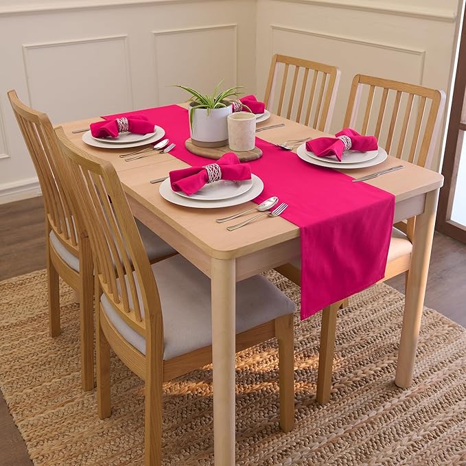 Encasa XO Hot Pink Cloth Napkins Set of 12, 17"x17" | Solid Color Cotton Dinner Napkins | Washable & Reusable Napkins for Dining Table Fall Decoration, Holiday & Christmas Festivals