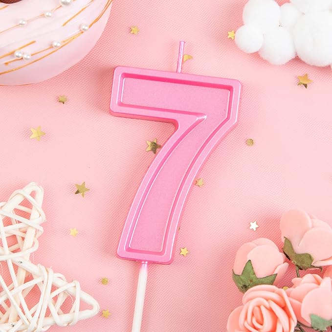 PHD CAKE 2.76 Inch Luxe Pink 7 Number Birthday Candles, Pink Number Candle, Cake Number Candles, Party Celebration