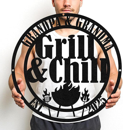 Custom BBQ Chef Metal Sign, Personalized Grill Name Cut Wall Decor for Outdoor Cooking Area, Rustic Patio Barbecue Gift