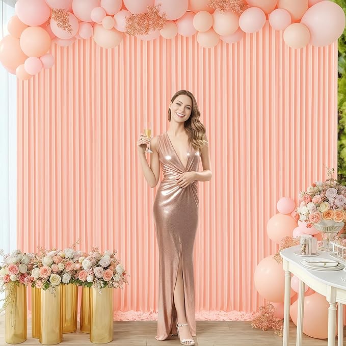 10x10 Peach Backdrop Curtain for Parties Baby Shower Wrinkle Free Peach Photo Curtains Backdrop Drapes Fabric Decoration for Wedding Birthday Party 5ft x 10ft,2 Panels