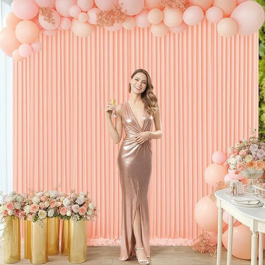 10x10 Peach Backdrop Curtain for Parties Baby Shower Wrinkle Free Peach Photo Curtains Backdrop Drapes Fabric Decoration for Wedding Birthday Party 5ft x 10ft,2 Panels