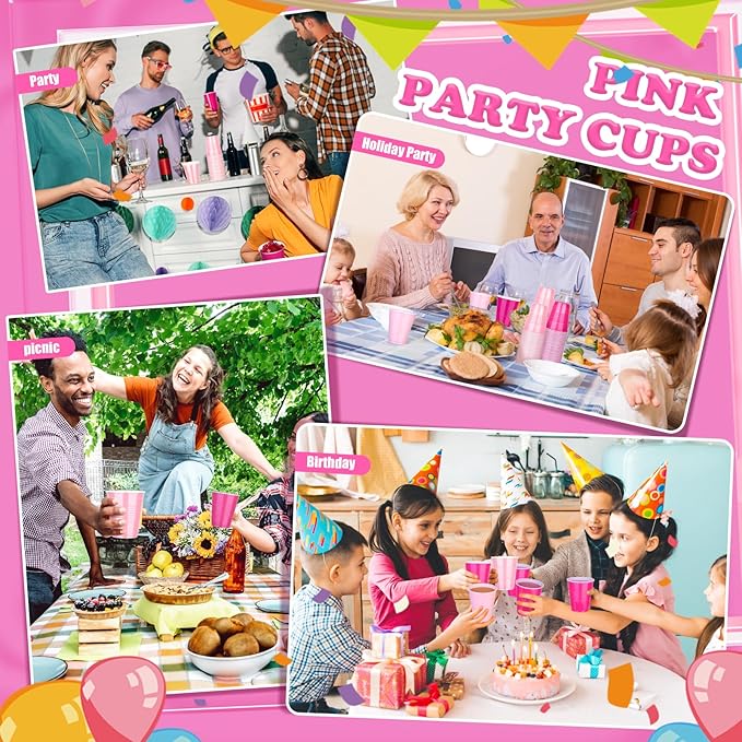 KesaPlan 100 PCS 12 OZ Plastic Cups, Party Cups Light Pink and Hot Pink Cups Disposable Drinking Cup Bulk For Bachelor Party Christmas Graduation Wedding Birthday Halloween Picnic Festive Celebrations
