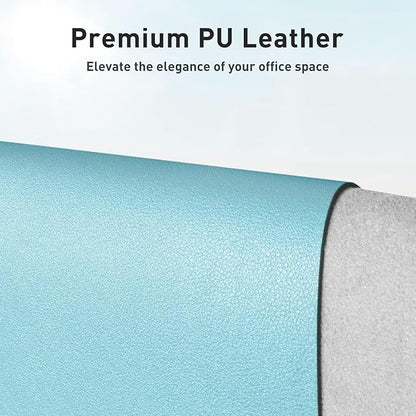 Aothia Faux Leather Desk Mat – Large Mouse Pad, Non-Slip PU Leather Blotter, Waterproof Writing Surface for Office and Home (Blue Topaz, 47.2" x 23.6")