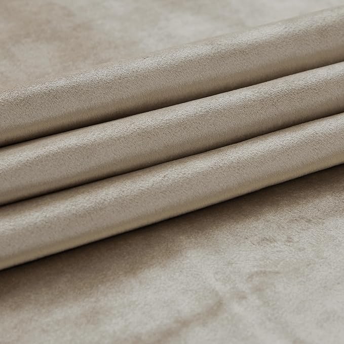 PRIMROSE Taupe Curtains 120 inch for Living Room,2 Panels Velvet Drapes Blackout Rod Pocket Back Tab Window Treatment Room Darkening Decorative Thick Curtains for Bedroom