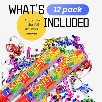 Confetti Poppers 12Pack Streamer Confetti Cannon 12inch Multicolor Confetti Party Poppers Foil Confetti Streamer Poppers Blaster for Wedding Birthday Graduation Party Christmas New Year Celebration