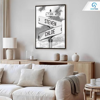 DESTWA Personalized Vintage Street Sign For Couples, Custom Street Sign Canvas Poster Wall Art With Names, Gift For Valentine