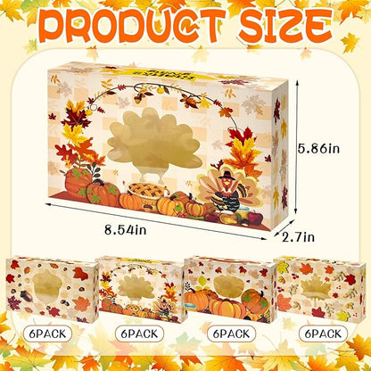 24pc Fall Cookie Boxes with Window, Autumn Maple Leaf Cookie Gift Cardboard Paper Treat Boxes for Fall Harvest, Wedding, Thanksgiving Party Supplies
