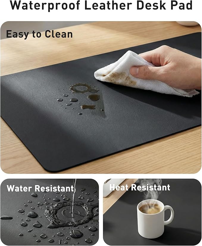 Aothia Faux Leather Desk Mat - Large Mouse Pad, Non-Slip PU Leather Blotter, Waterproof Writing Surface for Office and Home (Black, 40" x 24")