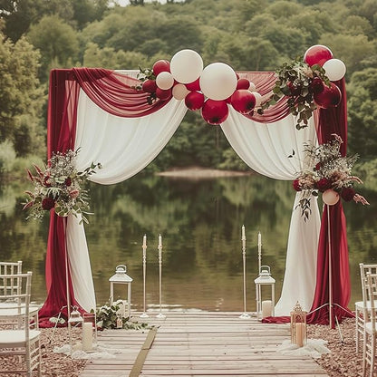 Wokceer Burgundy Wedding Arch Draping Fabric Backdrop 4 Panels 28.7" X 20FT Sheer Drapes Fabric for Wedding Arbor Ceremony Party