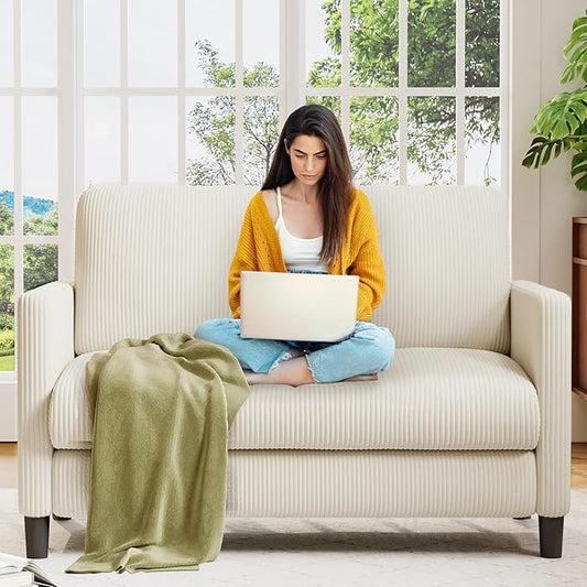 Loveseat Sofa, 51" Love Seat, Comfy Corduroy Small Loveseat for Small Spaces, Tool-Free Setup Couch for Bedroom, All-Wood Couches for Living Room, No Pillow Included, Beige
