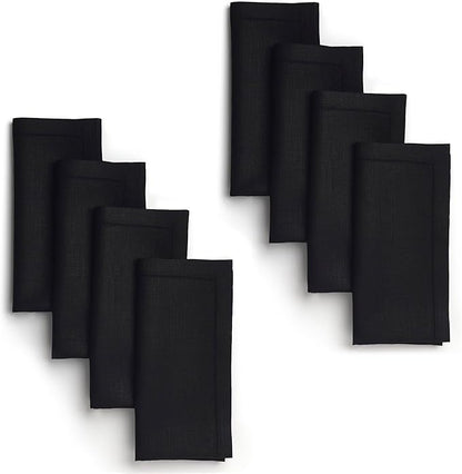 D'Moksha Homes Black Linen Napkins Set of 8 - Classic Hemstitch 100% Pure Linen Hemstitch Dinner Napkins 20 x 20 Inch for Winter, Christmas, Holiday - Handcrafted and Machine Washable