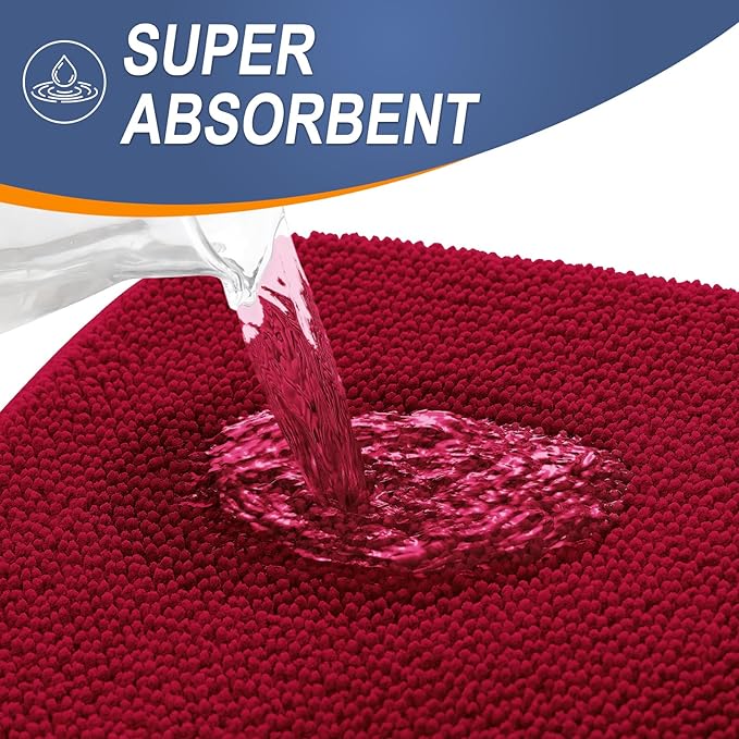 OLANLY Thick Memory Foam Bath Mats Rugs 36x24, Extra Soft Absorbent Bathroom Rug, Quick Dry Bath Mat, Non-Slip, Machine Washable Carpet for Bathroom, Tub and Shower, Home Decor Accessories, Red