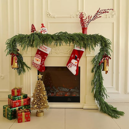 Norfolk Pine Garland Artificial Real Touch Green Thick Faux Norfolk Pine & Cryptomeria 6FT Greenery Christmas Decor for Mantle Fireplace Wall Table Railings Indoor Outdoor Xmas Decorations