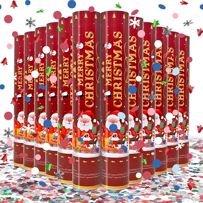Christmas Confetti Cannon Confetti Poppers12 Inch Xmas Party Popper 12 Pack Confetti Party Cannon Christmas Decorations for 2025 Celebration New Year