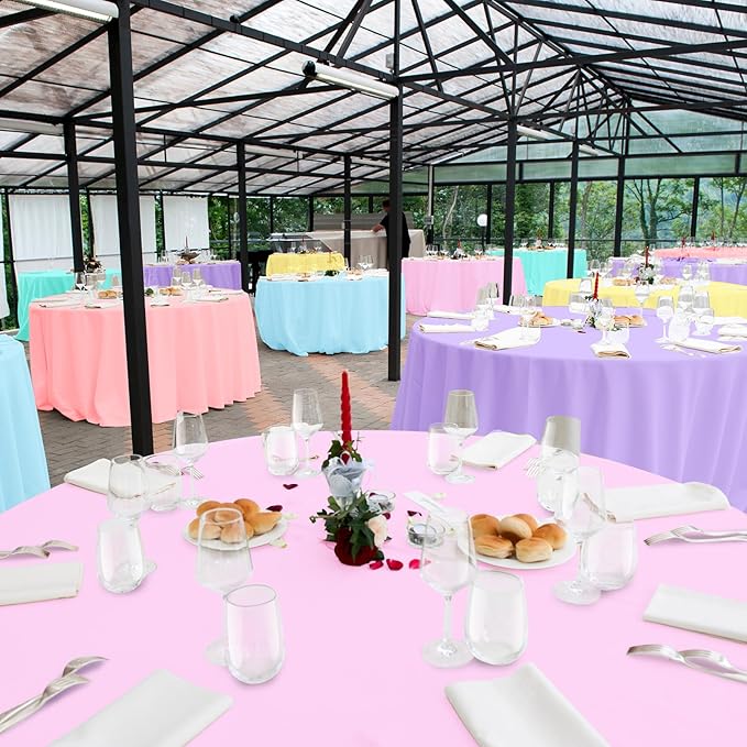 MASHAN 12Pcs Plastic Round Pastel Color Tablecloths,Mix Color Table Cloth Disposable Round Table Covers for Baby Shower, Wedding,Birthday Party,Spring Easter and Summer Party Decorations, 84 Inch