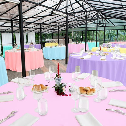 MASHAN 12Pcs Plastic Round Pastel Color Tablecloths,Mix Color Table Cloth Disposable Round Table Covers for Baby Shower, Wedding,Birthday Party,Spring Easter and Summer Party Decorations, 84 Inch
