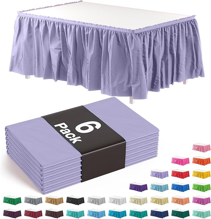 Exquisite Ruffle Table Skirt Lavender 6 Pack 14 Ft Long Table Skirts for Rectangle Tables 6ft Plus or Round Tables Skirts with Adhesive Strip for Gender Reveal Decor & Happy Birthday Parties