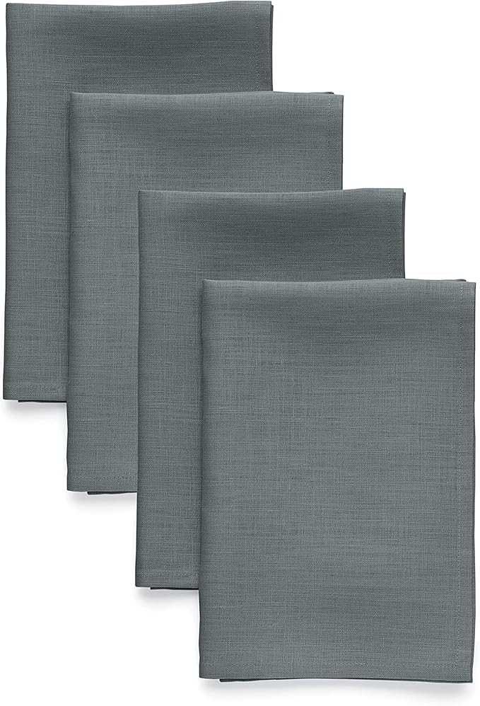 Solino Home Linen Cloth Napkins Set of 4-100% Pure Linen Dark Grey Dinner Napkins 20 x 20 Inch for Fall, Autumn, Winter - Fete, Handcrafted and Machine Washable