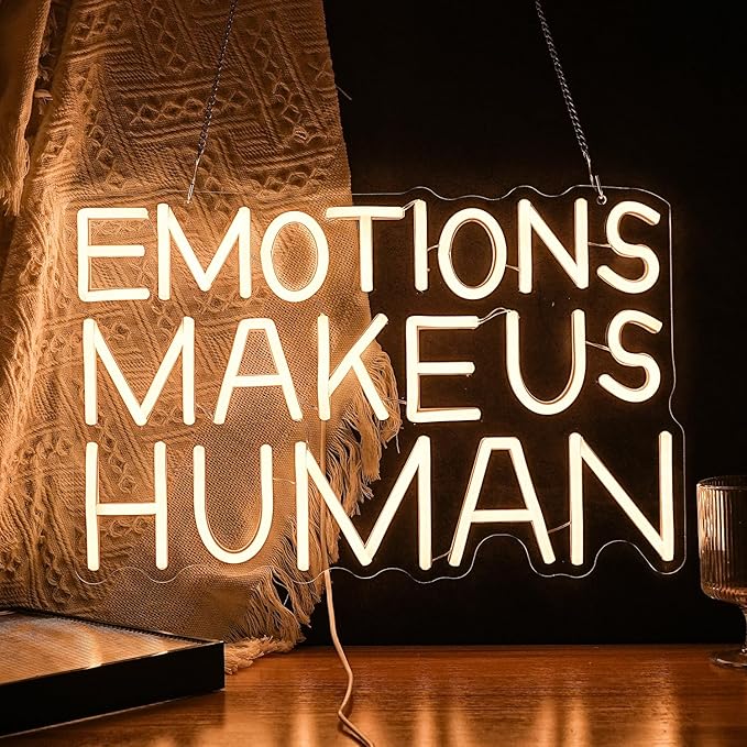 Emotions Make Us Human Neon Sign Dimmable Switch Neon Signs for Wall Decor USB Warm White Led Light Up Signs for Home Museum Bar(16.5”*10.6”)