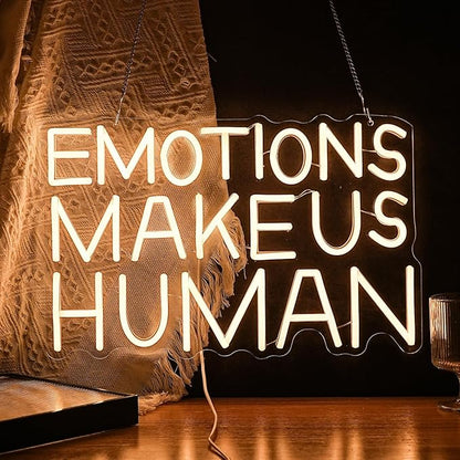 Emotions Make Us Human Neon Sign Dimmable Switch Neon Signs for Wall Decor USB Warm White Led Light Up Signs for Home Museum Bar(16.5”*10.6”)
