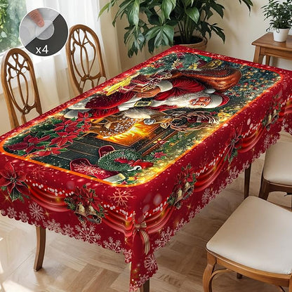 Eikione Retangular Tablecloth 152x220inch, Christmas Tablecloth Waterproof and Wrinkle-Free, Table Covers, Winter Decorations for Home Dining Red Floral