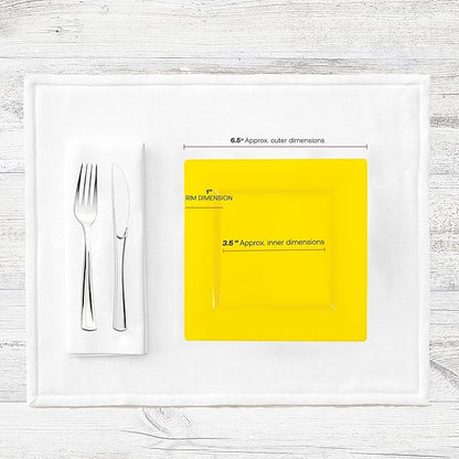 Smarty Had A Party 120 Disposable Plastic Dessert Plates, 6.5" Heavy Duty Square Yellow Salad Plates for Appetizers, Cakes, and Parties, Bulk Supplies for All Occasions