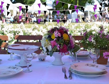 100 Feet 60 Pcs Purple White and Black Pennant Banner Flag String Hanging Triangle DIY Flag, Bunting Streamers Decoration for Grand Opening, Birthday, Wedding Celebration (Purple White & Black)